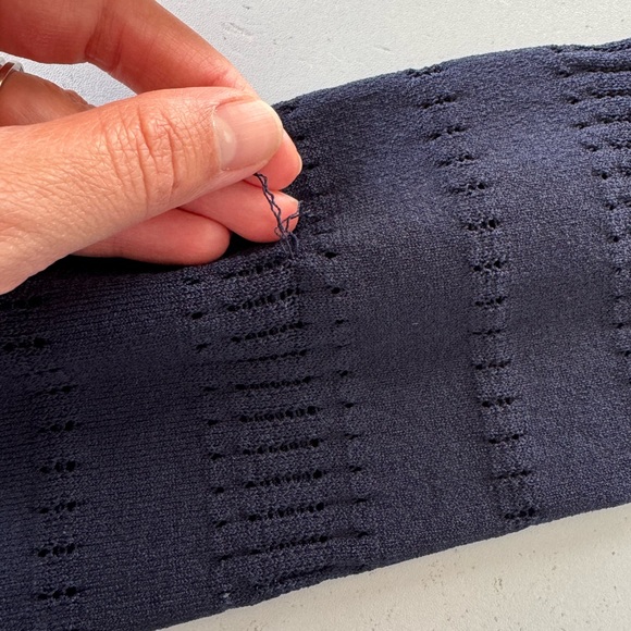 Sandro Dark Navy Blue Pointelle Eyelet Button Up Crew Neck Cardigan Size 2 or S - Picture 8 of 11